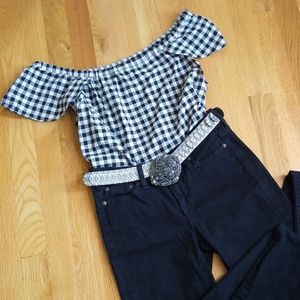 J.Crew Sz.Small Black & White Off the Shoulder Top